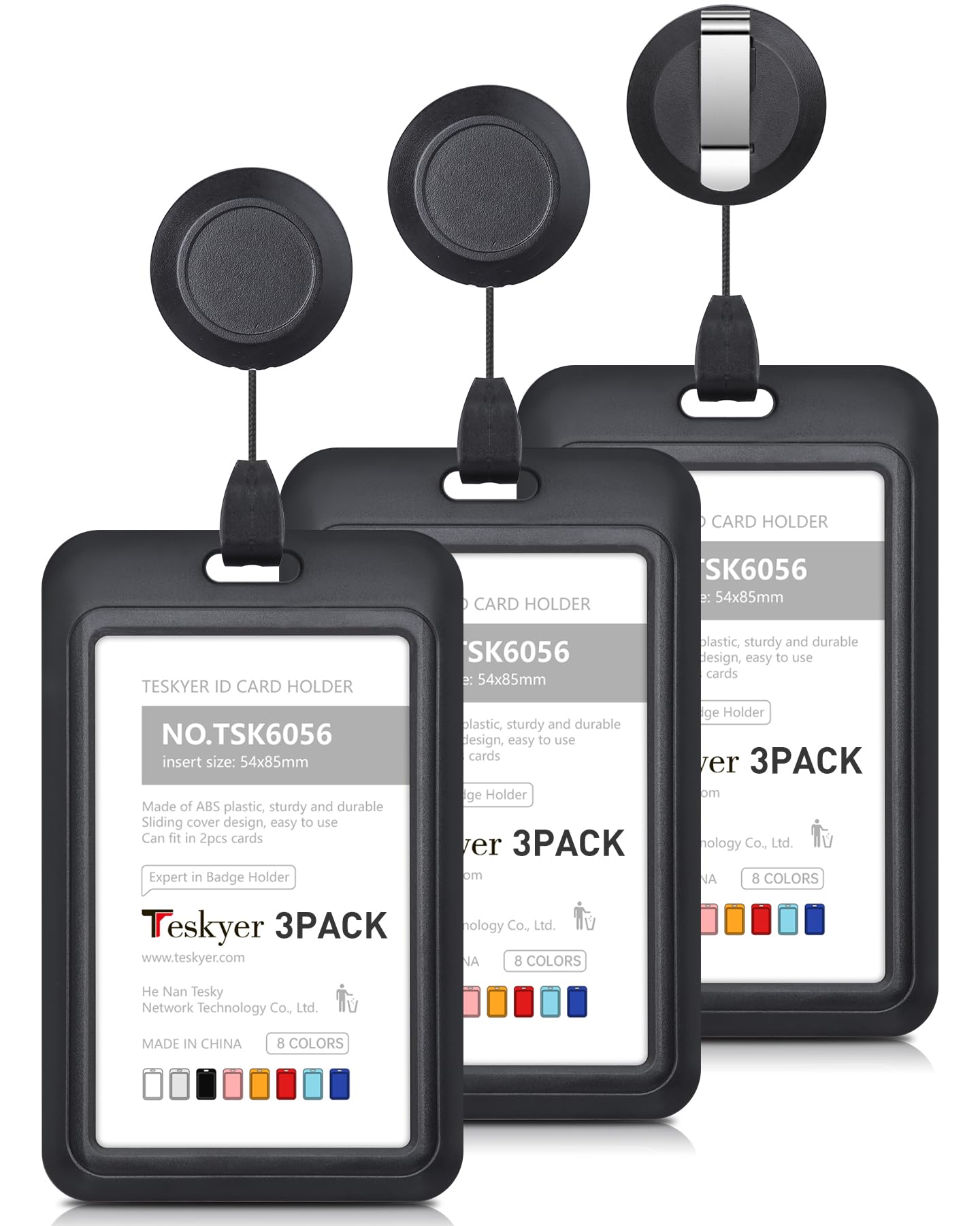 Teskyer 3 Pack Badge Holder with Retractable Clip, Heavy Duty Hard