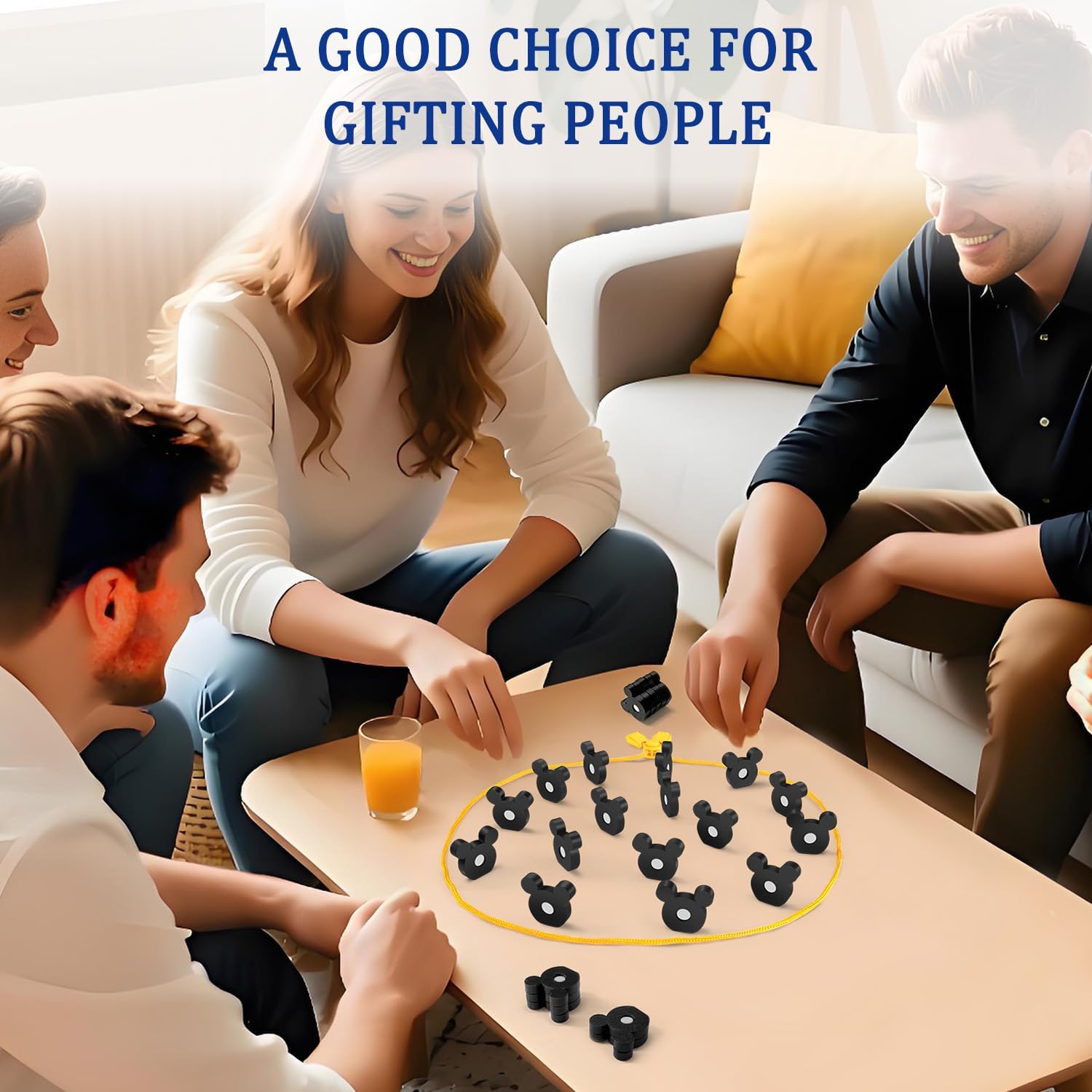 Mouse Ear Magnet Game with Upgraded Adjustable String, Magnetic Chess Game for Adults Strategy Board Games for Game Night Party, Travel, Camping, 2 Player Games Gifts for Birthday Christmas(Style A)