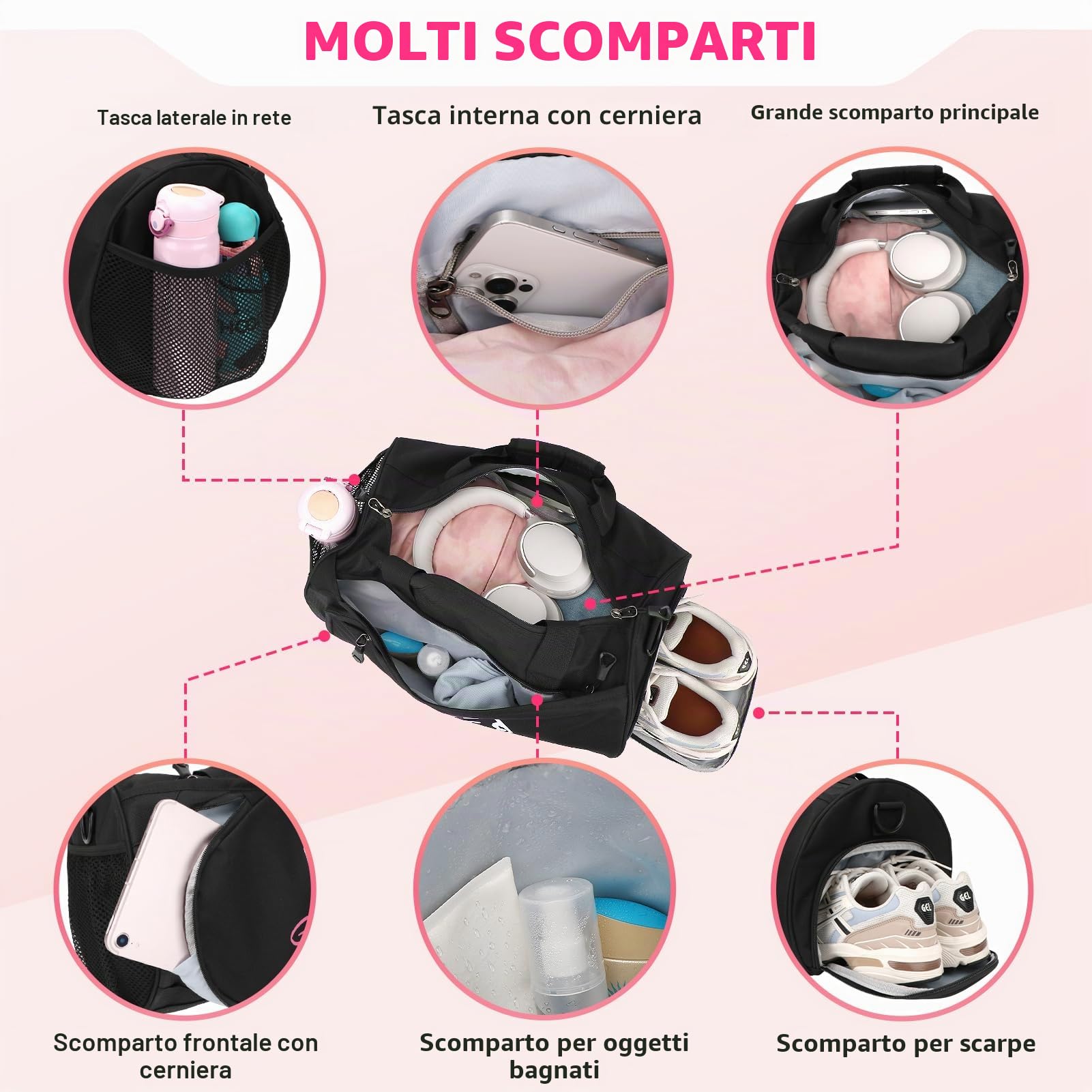kilofly Borsone da donna, per danza, sport, palestra, borsa a tracolla da viaggio
