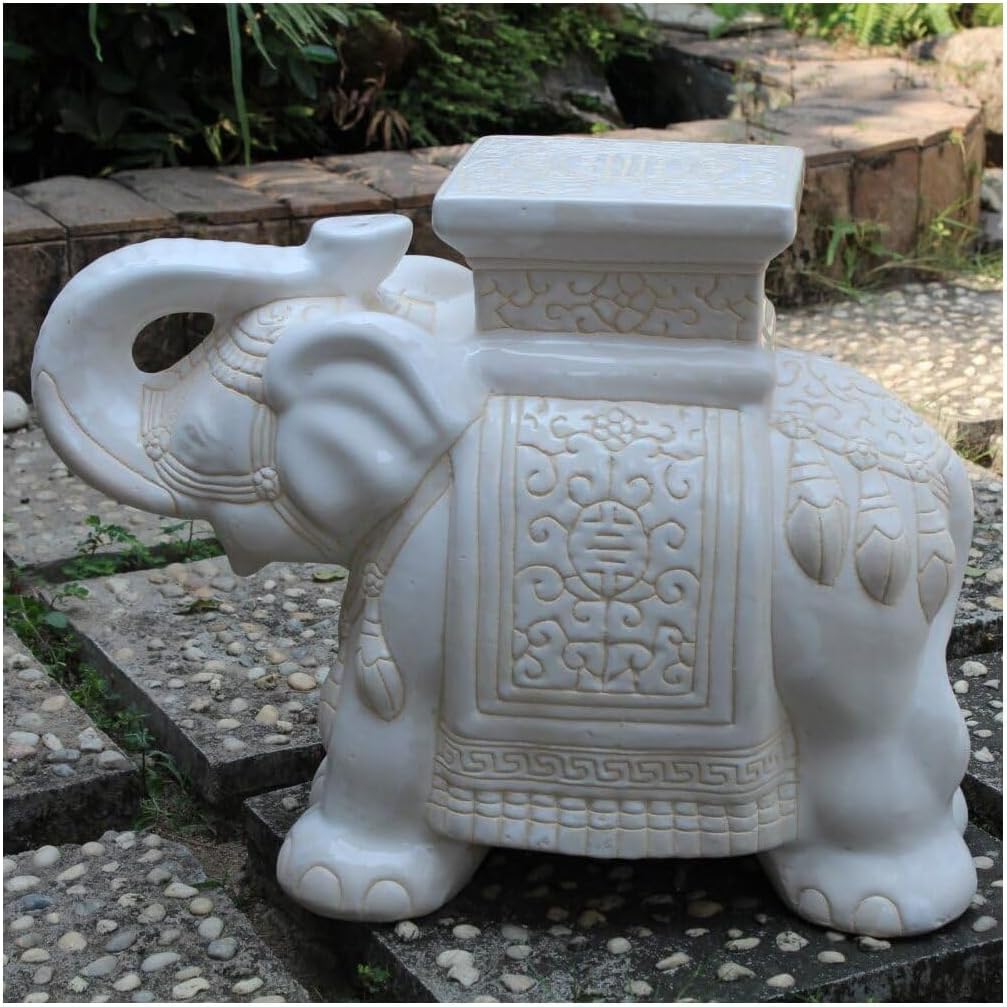 International Caravan Furniture Piece Large Porcelain Elephant Stool