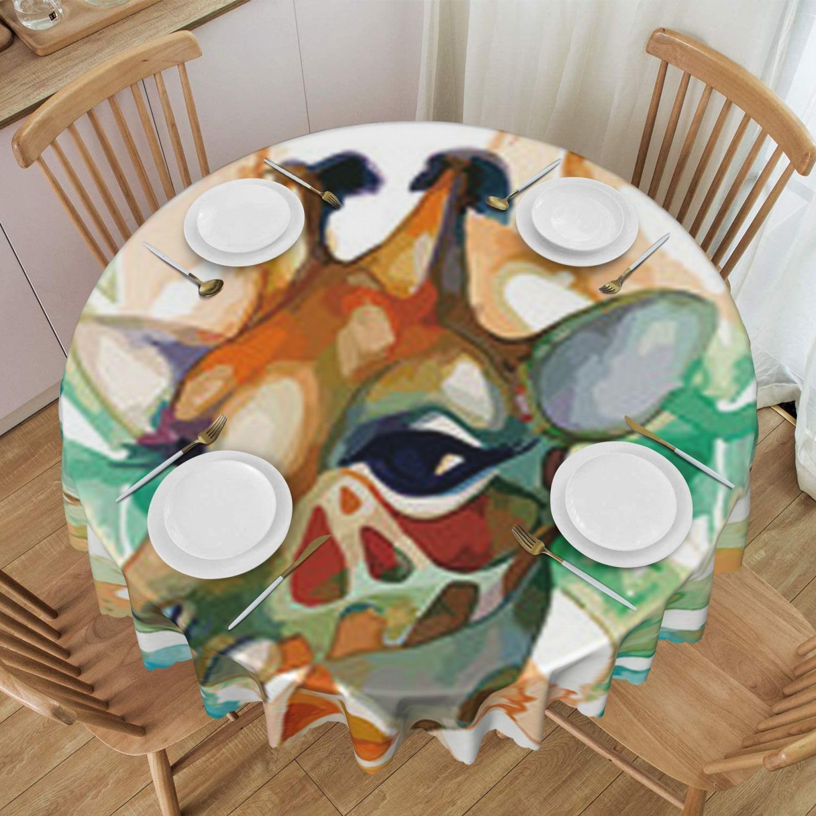 DCEHGEW 60 In Round Tablecloth with Lace, giraffe Printed Oilproof & Washable Fabric Picnic Table Cloth Table Covers