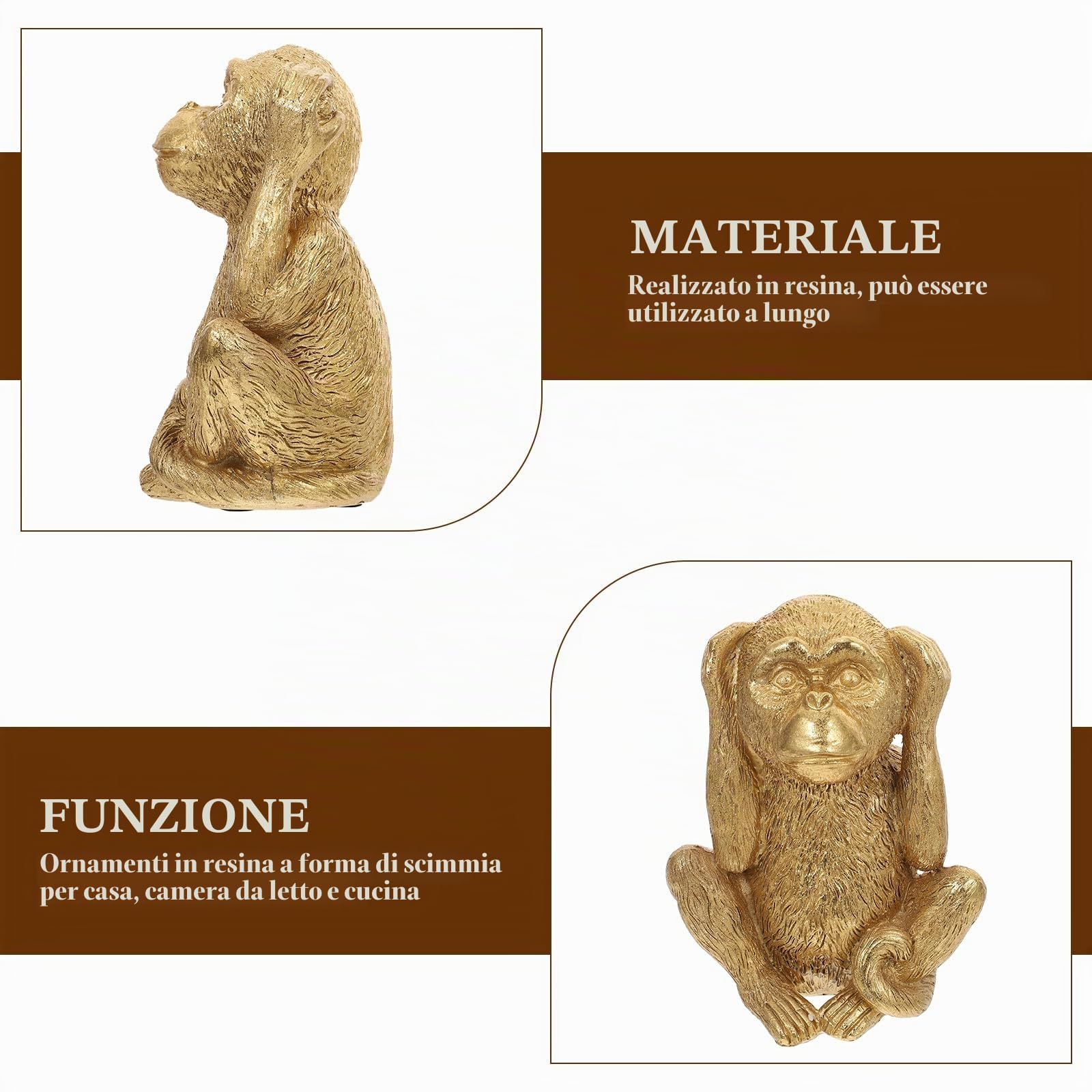 DECHOUS Statua di Scimmia Statua Non Sentire Il Male Tre Di Arte Astratta Scimmie Figurine Feng Shui Sculture Figura Animale Per Decorazioni Per La Casa Accenti Oro