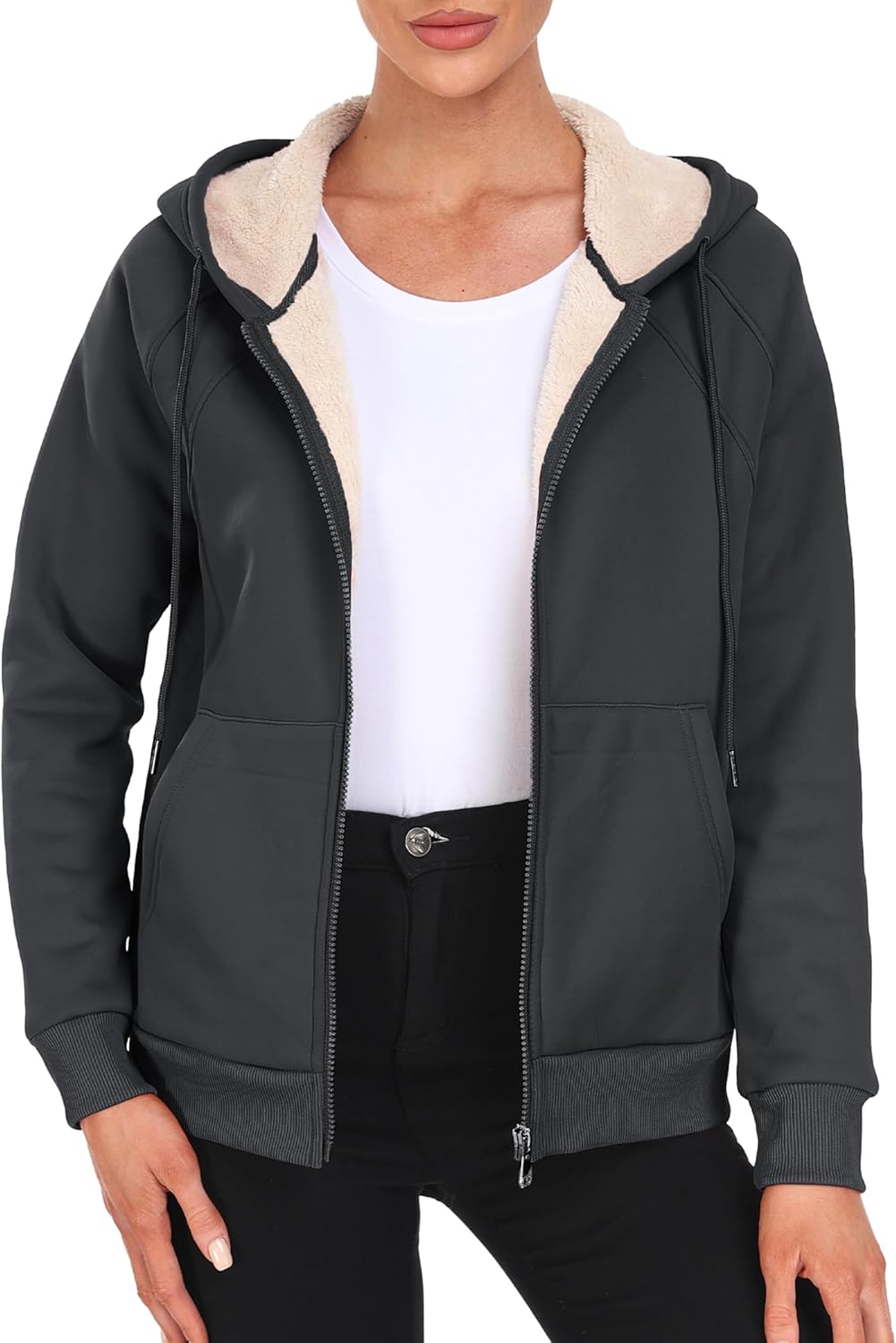 MoFiz Women's Fleece Zip Up Hoodie Warm and Cozy Sherpa Lined Sweatshirt Winter Hoodie Jackets for Women with Pockets - Image 8
