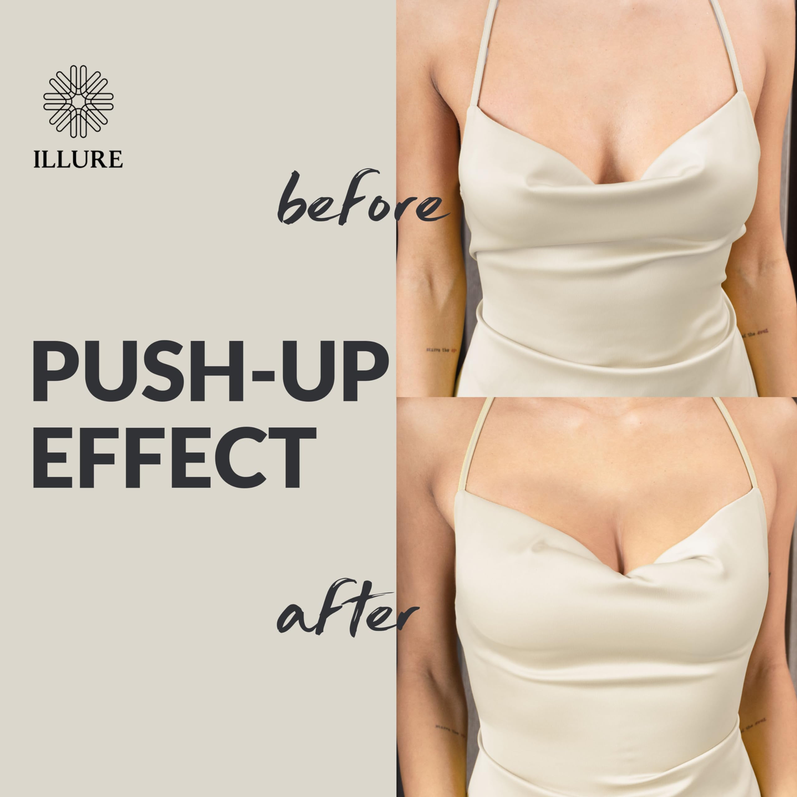 ILLURE® Adhesive Bra Samoprzylepny biustonosz push-up [opakowanie 2 szt.] Bez ramiączek, niewidoczny biustonosz push-up wielokrotnego użytku w kolorze czarno-beżowym.