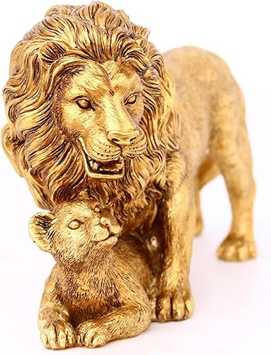 Estatua decorativa de resina feng Shui León para madre e hijo de león, escultura de elefante, regalos para mujeres, dorado