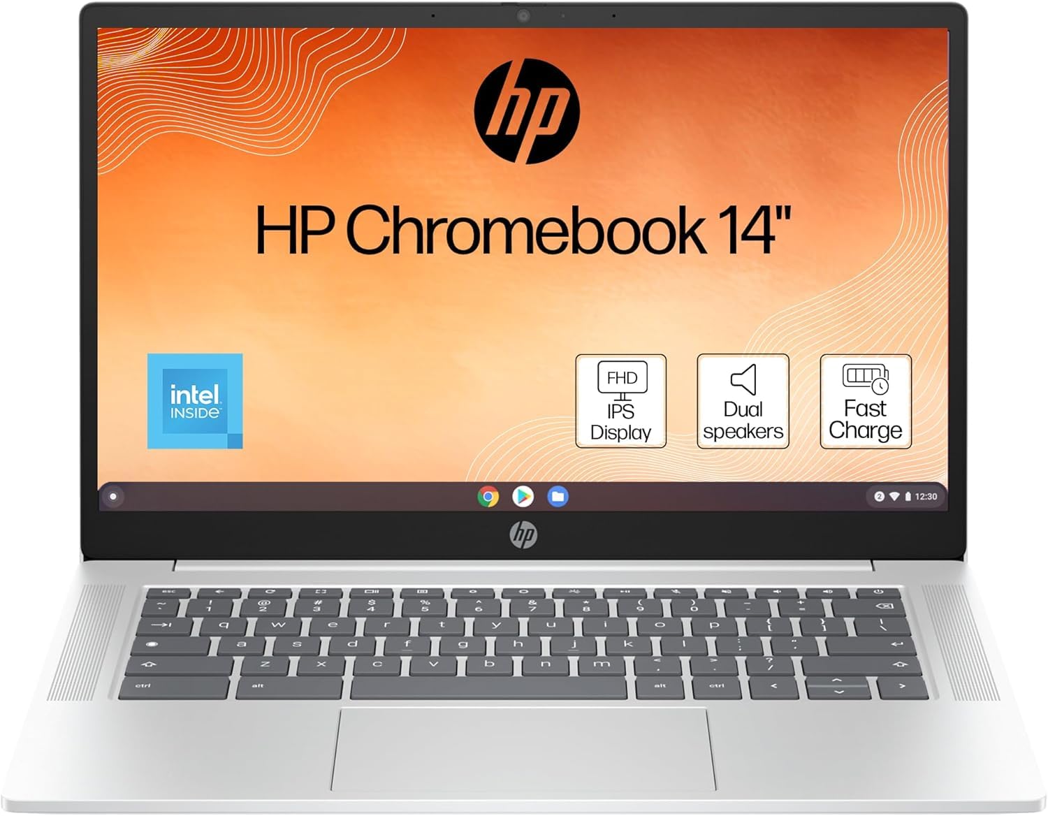 HP Chromebook 14" | Intel Processor N100 Processor| 8 GB RAM | 128 GB Flash Storage | Intel UHD Graphics | FHD Display | Up to 12hrs battery | Chrome OS | Dual Speakers | Glacier Silver | 14a-nf0003sa