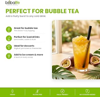 Bobalife Passion Fruit Popping Boba Pearls 1.6kg – Fruit Juice Filled Bubble Tea Pearls, Boba Topping for Drinks, Desserts, Cocktails & Slush – Vegan & Gluten Free