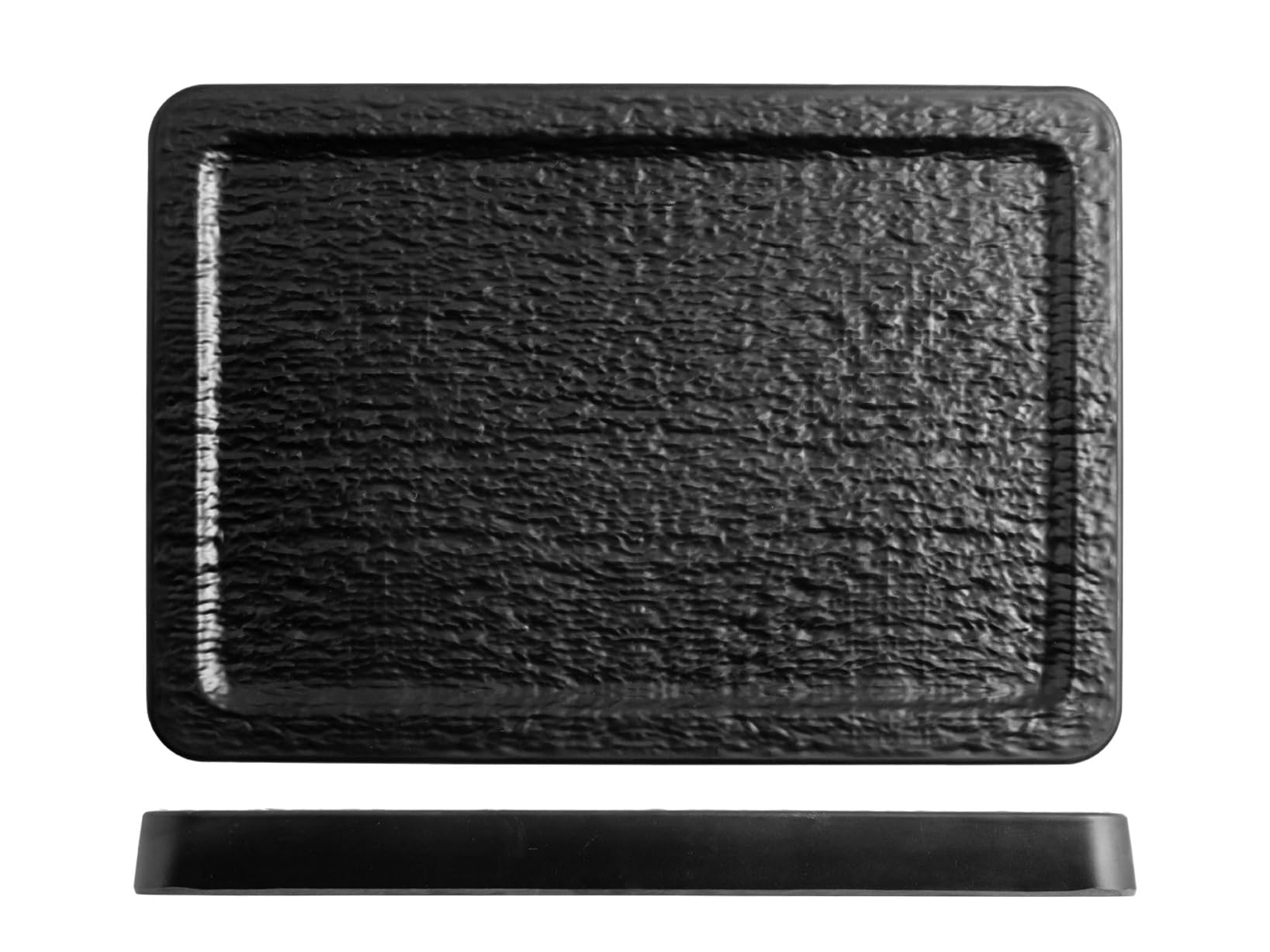 H&H, set 3 piatti rettangolari, in melamina, effetto ardesia, nero, 36x25xh2,6 cm
