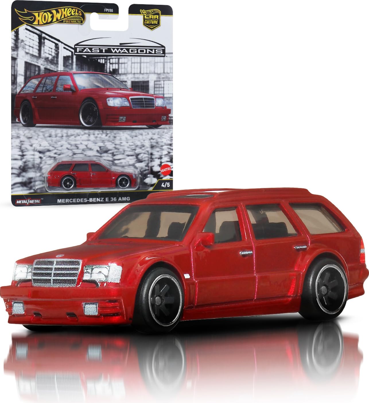 Hot WheelsPremium Car Culture Fast Wagons 1:64 Scale Die-Cast Mercedes-Benz AMG E 36 Estate Collectible with Real Riders Tires & Metal Body & Chassis