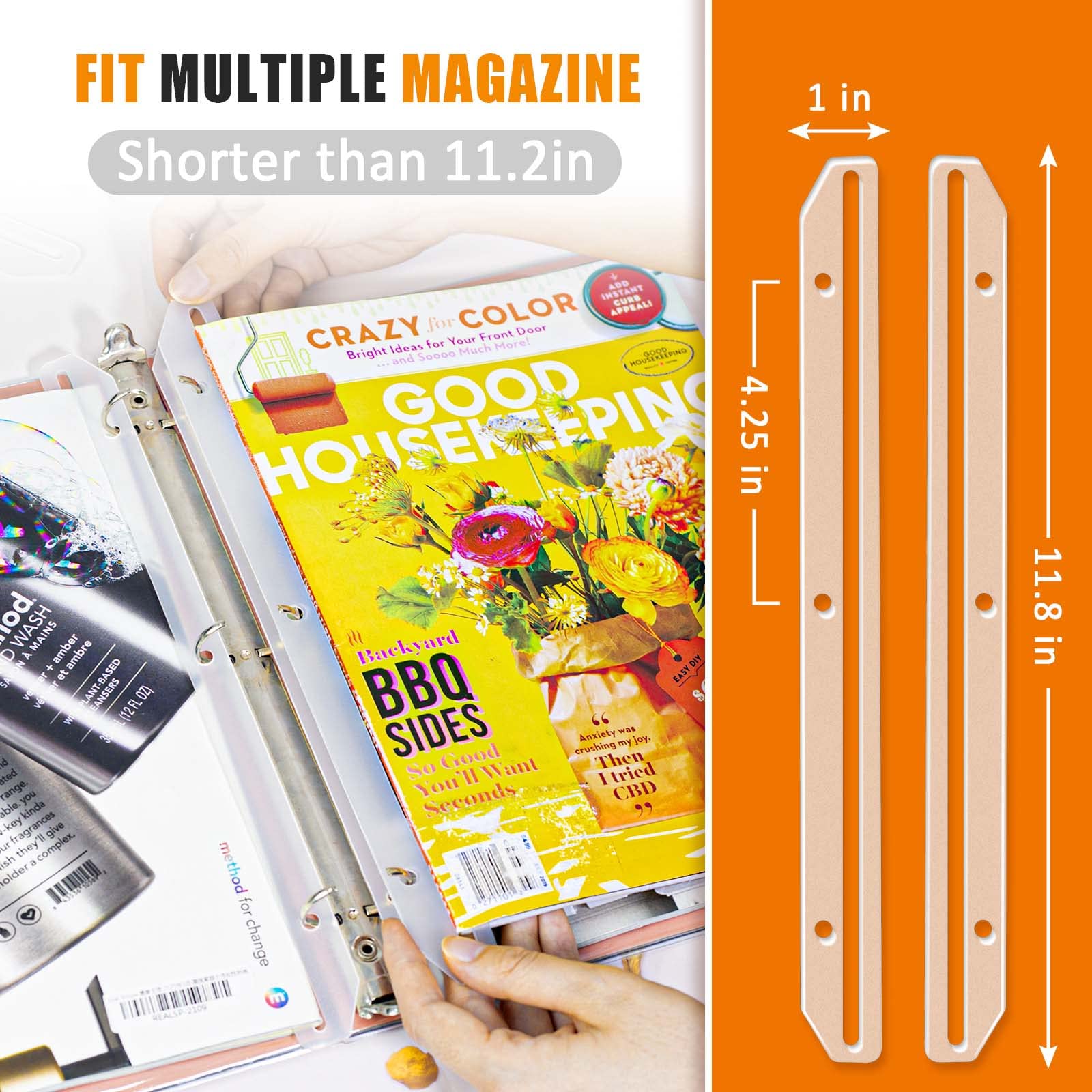 40Pcs 3 Hole Punched Magazine Holders, Magazine Organizer, 3 Ring Binder Insert Strips, Translucent White