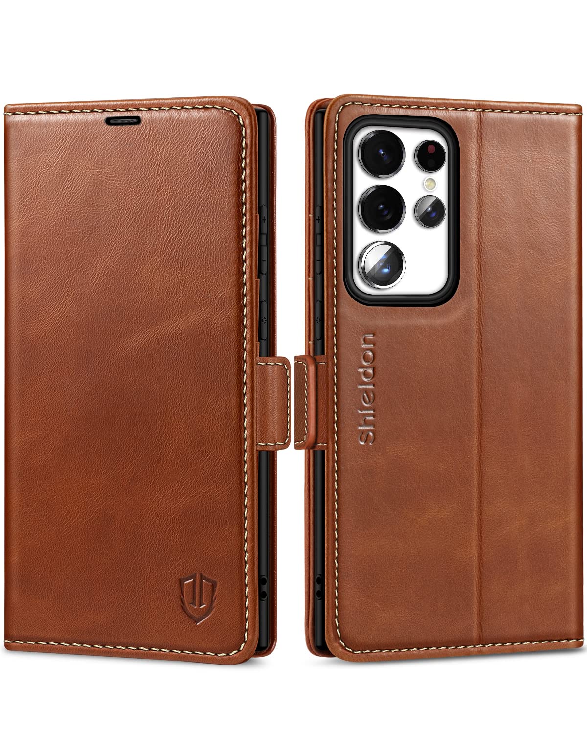 SHIELDON Wallet Case for iPhone 12 Mini, Genuine Leather Case with RFID