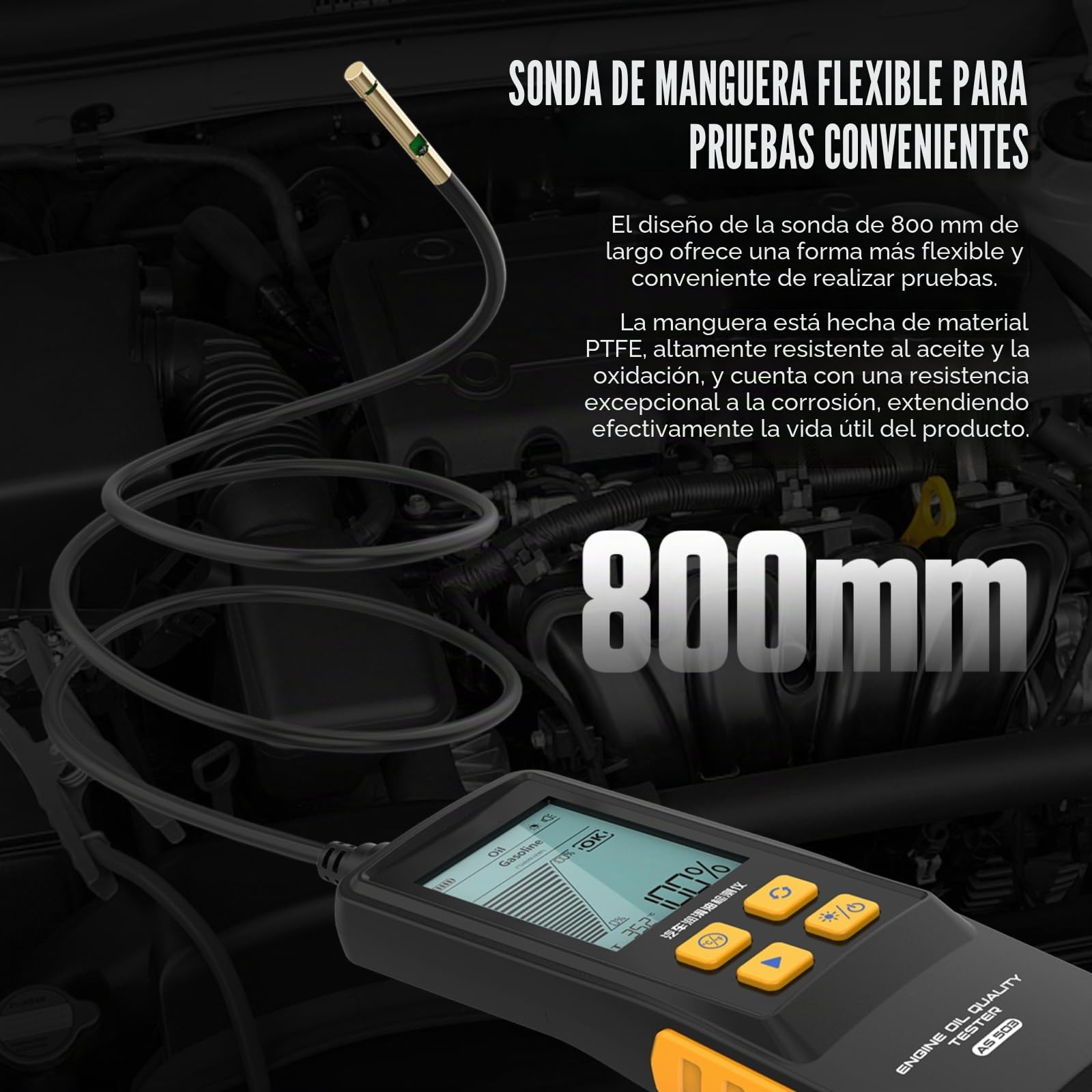 AS503 - Probador de calidad de aceite de motor, probador de lubricante de mano con sensor óptico de alta precisión, pantalla LCD retroiluminada, detección de temperatura del aceite y transmitancia