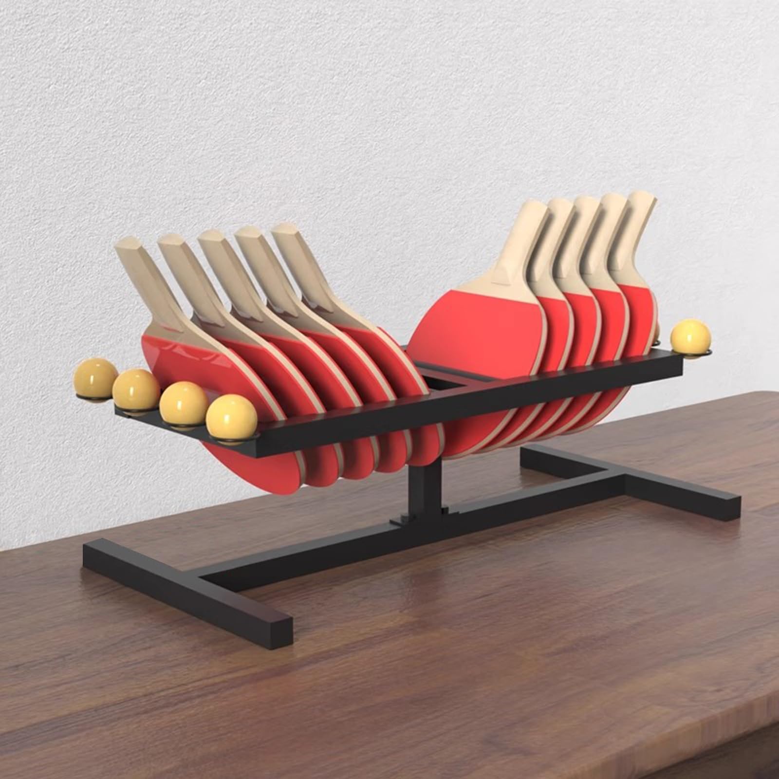 Racchette da Ping Pong da Banco/Rastrelliera per Palline, Porta Racchette da Ping Pong Salvaspazio Espositore Professionale in Metallo Nero, Struttura Sportiva in Metallo per Palestra di Casa Sala G