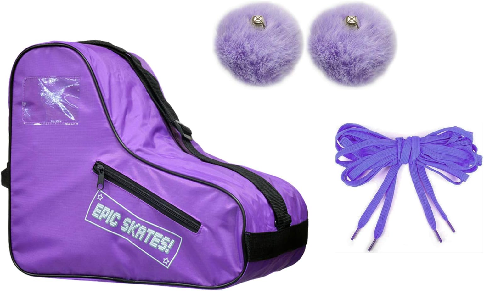 Epic Purple Roller Skate Accessory 3 Pc. Bundle w/Bag, Laces, & Pompoms