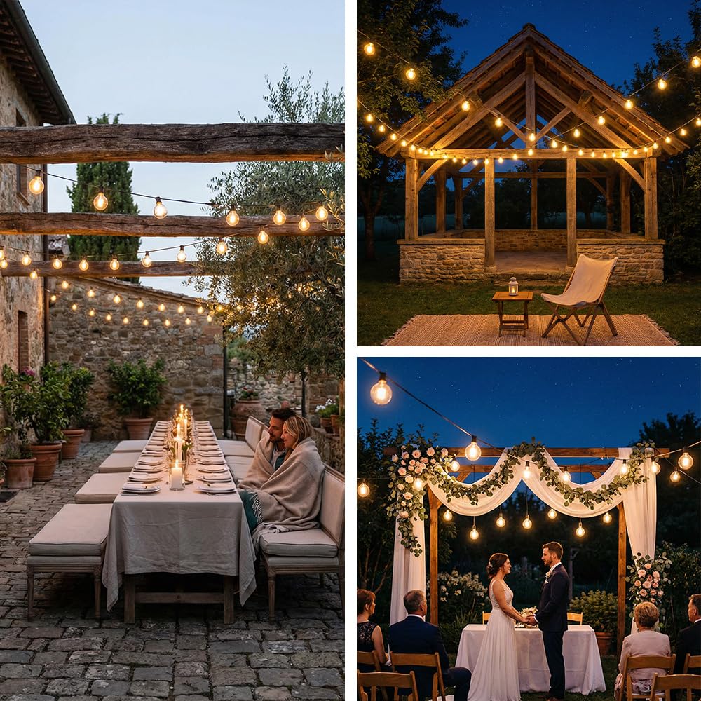 Lichterkette Led Außen Strom 60M - 60+2 G40 Glühbirnen Outdoor Lichterketten mit Timer Fernbedienung Wasserdicht Garten Beleuchtung Außen Innen Dekoration Balkon Hochzeit Party Pavillon
