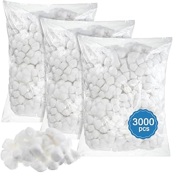3000 Pcs Cotton Balls Bulk, Organic 100% Pure Cotton Balls Medium Size for Face, Makeup Remover, Nail Polish Remover Skincare and More, Soft and Absorbent