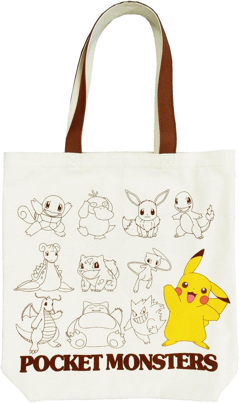 Maruyoshi Pokemon Tote Bag Type A White PS-0002A Pikachu Snorlax Squirtle Charmander Bulbasaur Gengar Eevee