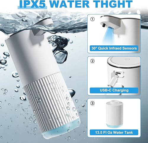 Miniatura 4 de Dispensador automático de jabón, paquete de 2 dispensadores de jabón líquido sin contacto blanco para baño, dispensador eléctrico de plástico de