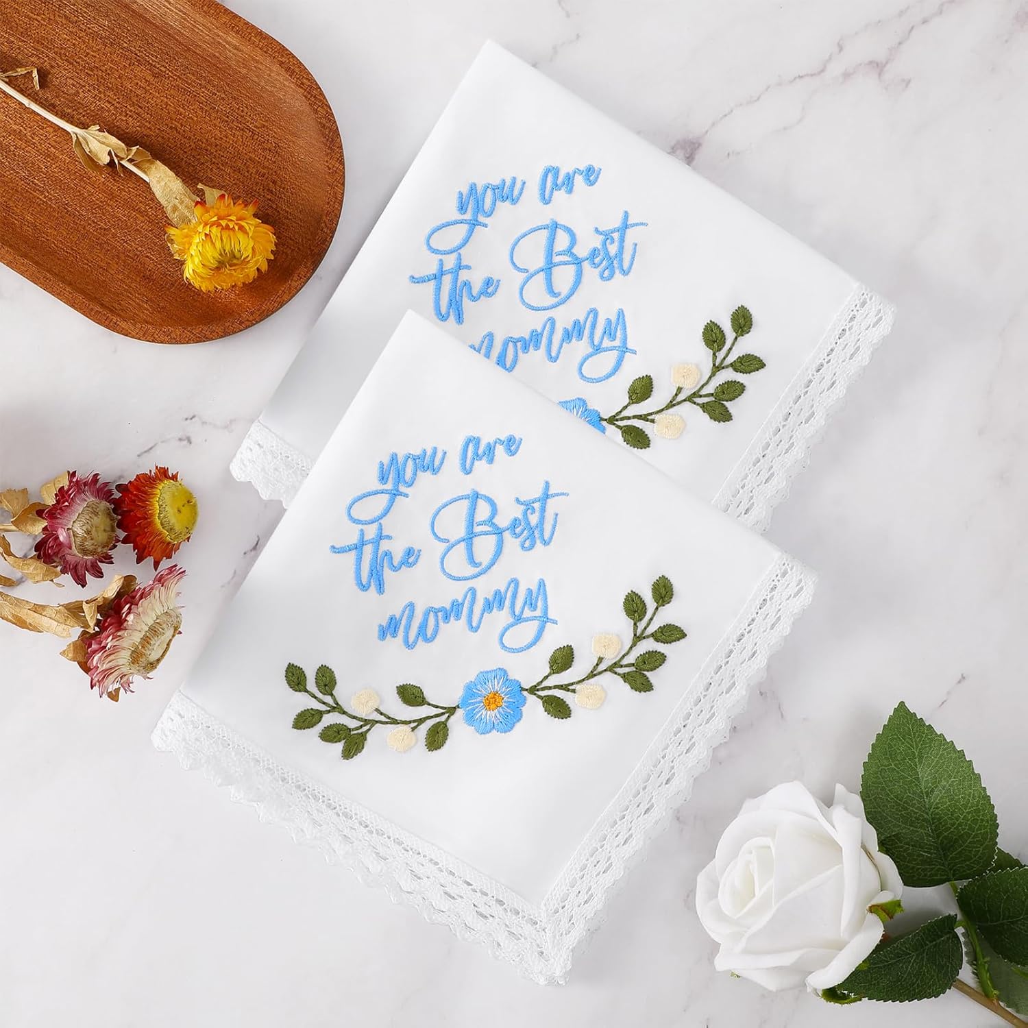 HOULIFE Lace Handkerchiefs for Women, Embroidered White Cotton Hankies for Ladies Women, Mom Gift from Daughter Son - Image 3