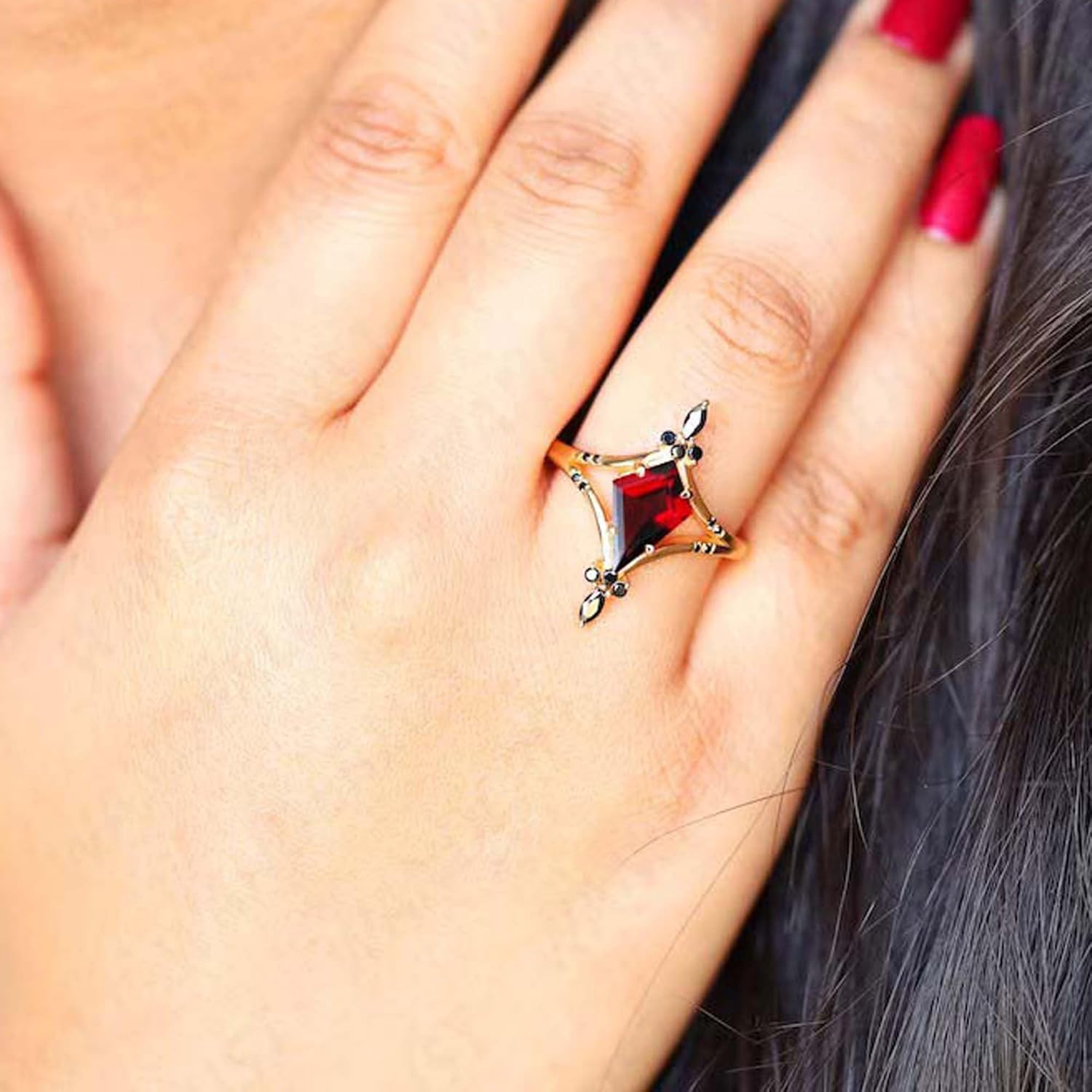 Vintage Alexandrite Engagement Ring In Sterling Silver Ring Art Deco Designer Ring Gold Back Onyx Gemstone Ring For Women Bridal & Teen Girls Promise Gift Alexandrite Ring