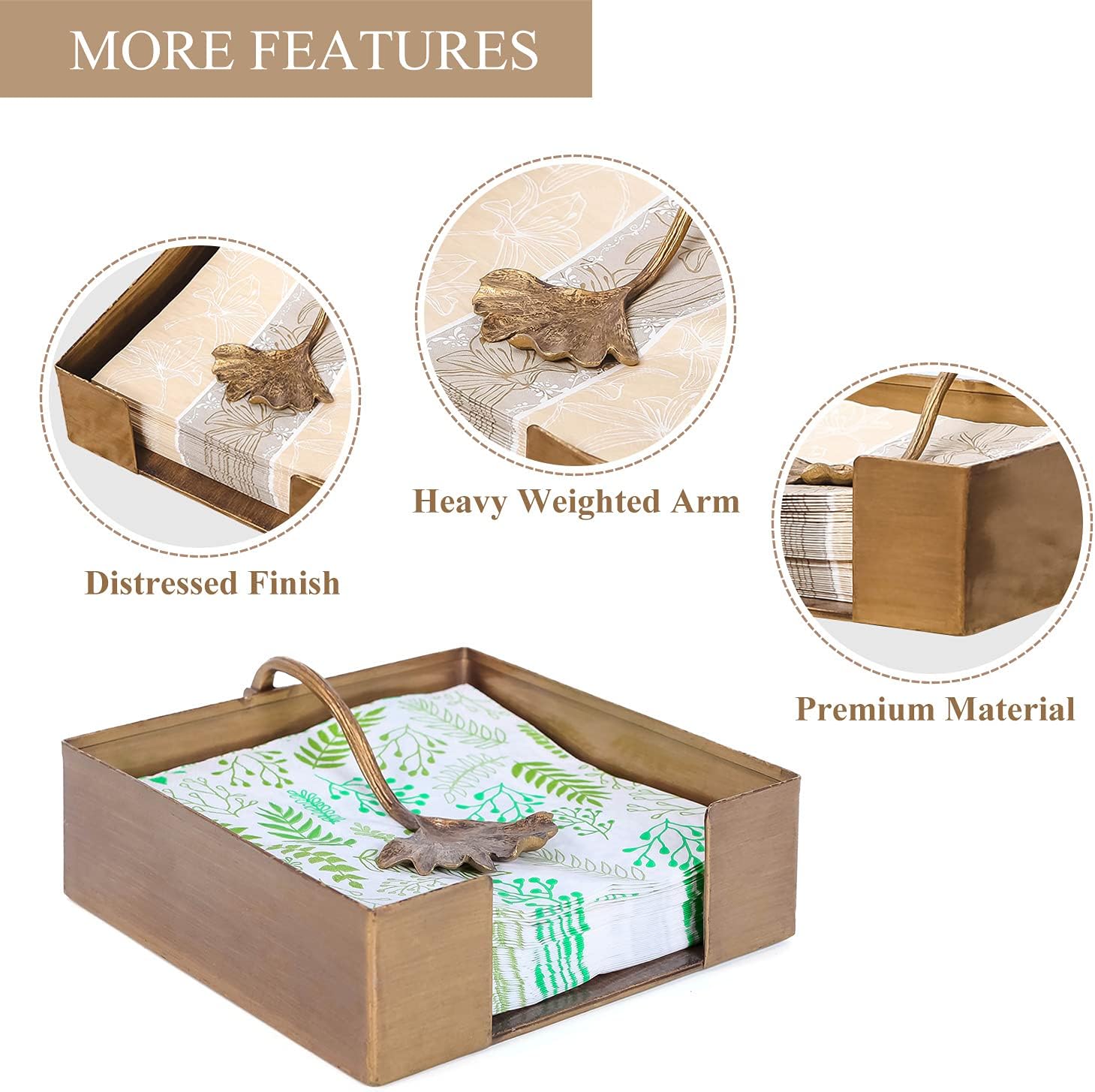 NIKKY HOME Farmhouse Napkin Holder, Rustic Tissue Dispenser, Flat Paper Hand Towel Caddy, Vintage Cooktail Napkin Tray Decor for Kitchen, Countertop, Dining Table, Restaurant, Outdoor - Bronze