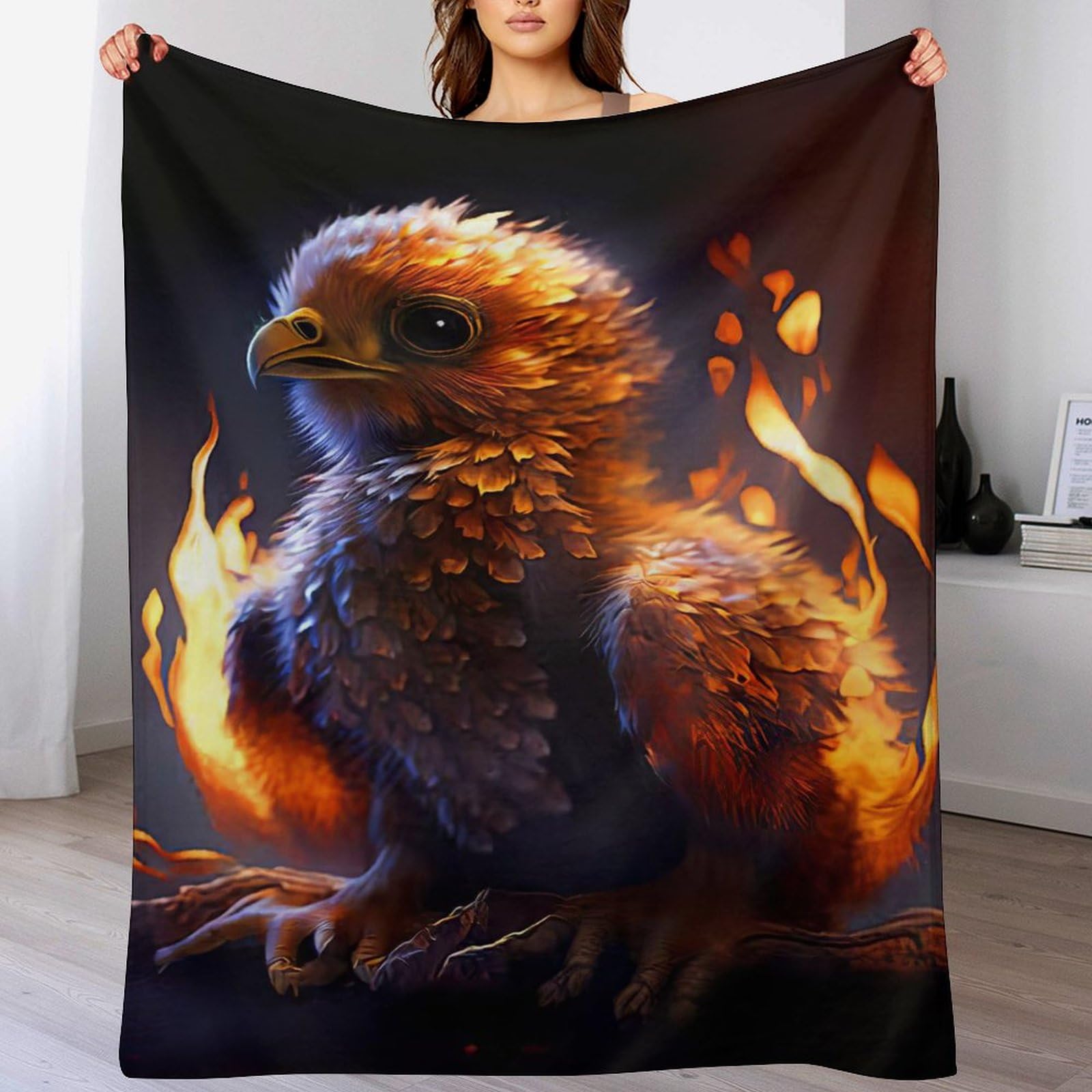 Couverture flanelle oiseau haut de gamme, grand plaid moelleux 150x200 cm