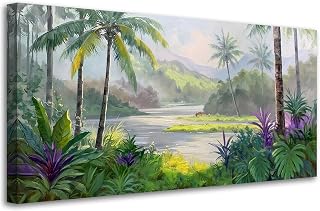 Acocifi Tropical Canvas Wall Art Palm Tree Picture Living Room Bedroom Large Wall Decor, Green Nature Forest Landscape Painting Textured Artwork Framed Dining Room Home Office 40"x20"