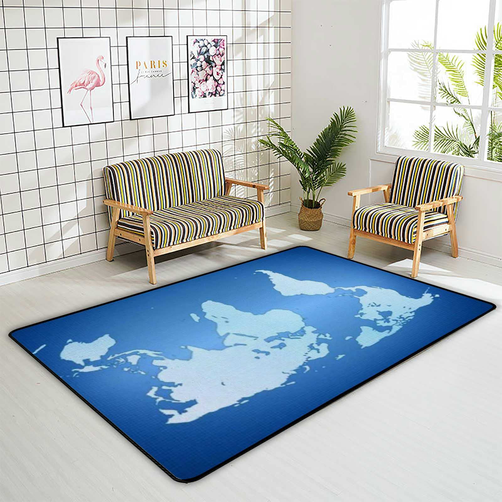 Area Rug World Map Silhouette Blue Rectangle Oversize Doormat Coral Fleece Living Room Parlour Bedroom Home Fashion Decor Carpet,5'3"x4'