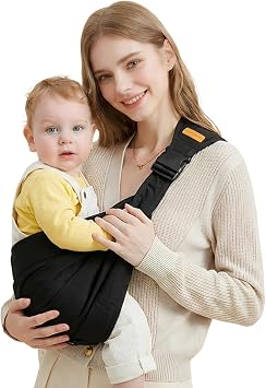 Baby Carrier, Adjustable Toddler Carrier, Baby Wrap Carrier with Adjustable Shoulder Straps, Half Wrapped Comfort Toddler Sling for Newborns to Children 3-36 Month Black