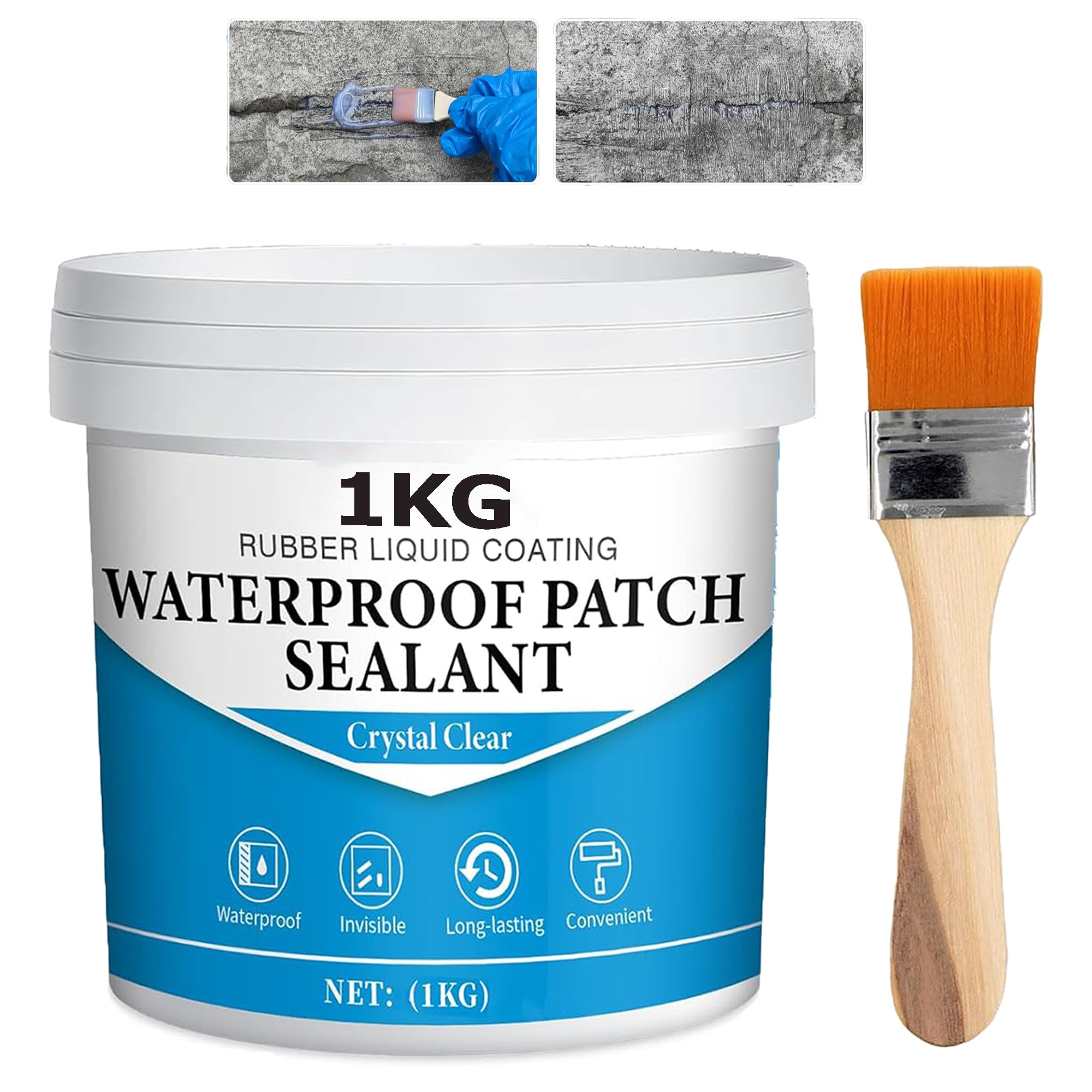 Belanto 1Kg Transparent Waterproofing Glue with Brush for Roof Leakage,Crack Seal Water Leakage Solution Indoor Outdoor, Waterproof Adhesive Sealant for Bathroom Pipe Wall Tile Surface Window (1 KG)-image-7
