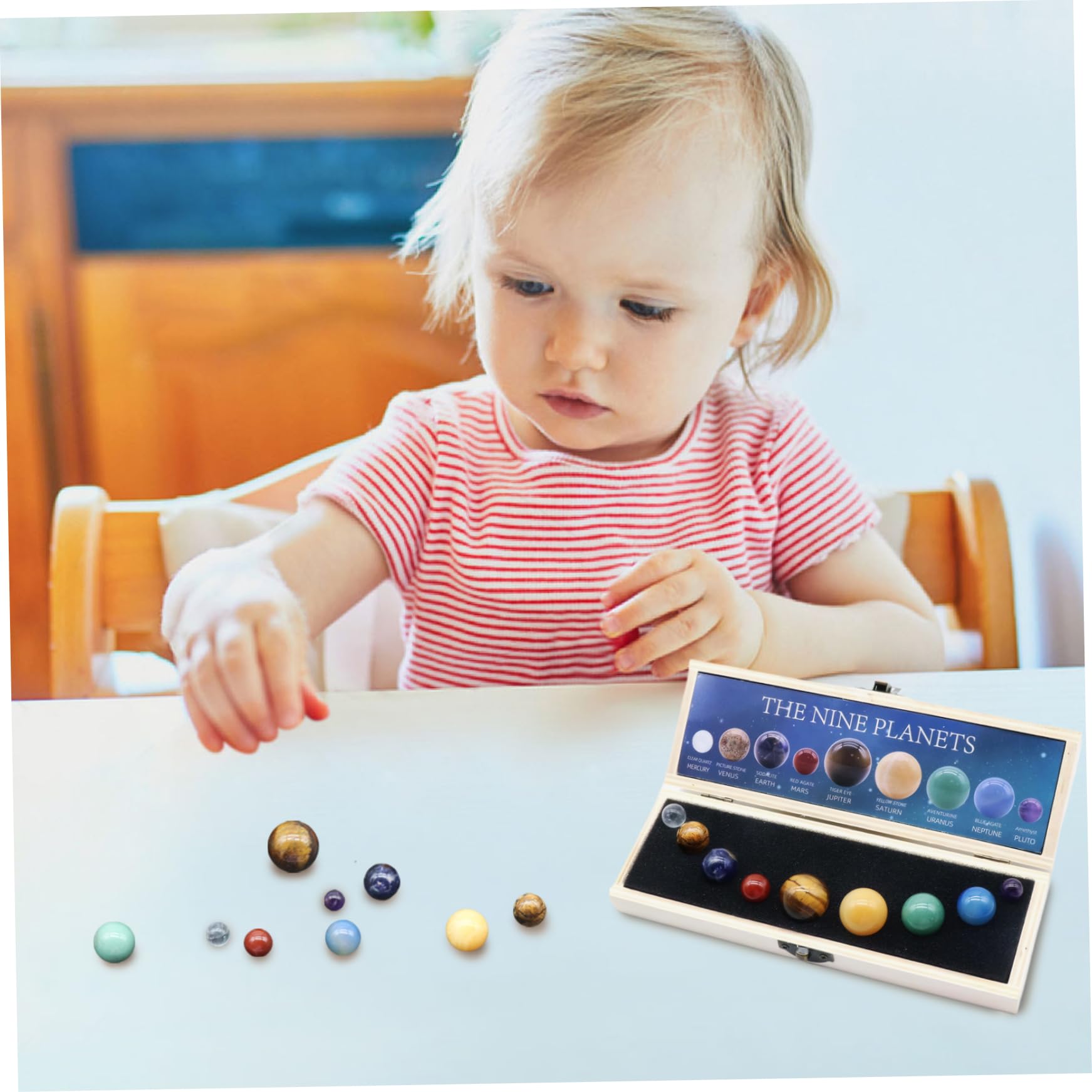 Set Del Sistema Solar Con 9 Planetas De Mineral Natural | Juguete Educativo Con Caja De Almacenamiento, Para Niños De 3 Años En Adelante