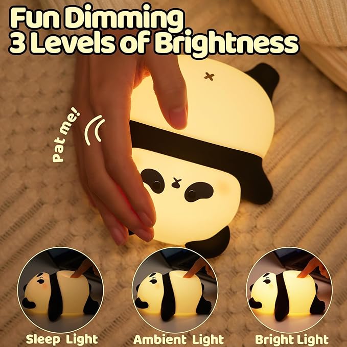 NesveCit Cute Panda Night Light for kids, 3 Level Dimmable Nursery Nightlight with Timer, Silicone Light Cute Animal Night Lamp for Breastfeeding Toddler Baby Kids Decor, Squishy Lamps Girls Panda Gifts photo 2