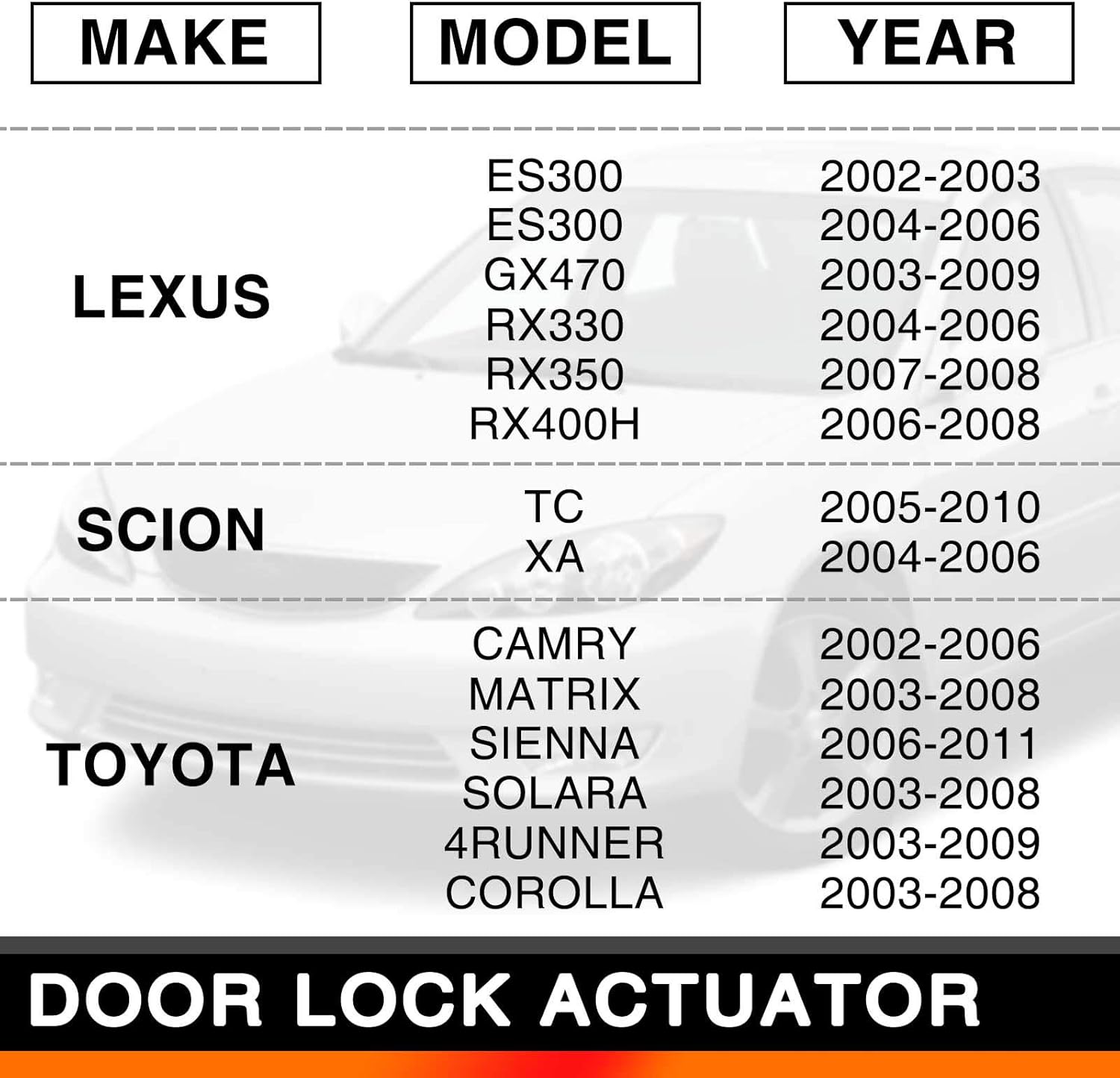 Front Left Driver Side Power Door Lock Actuator Replacement for Toyota Camry 4Runner Corolla Lexus ES300 ES330 RX350 RX400h Scion TC XA
