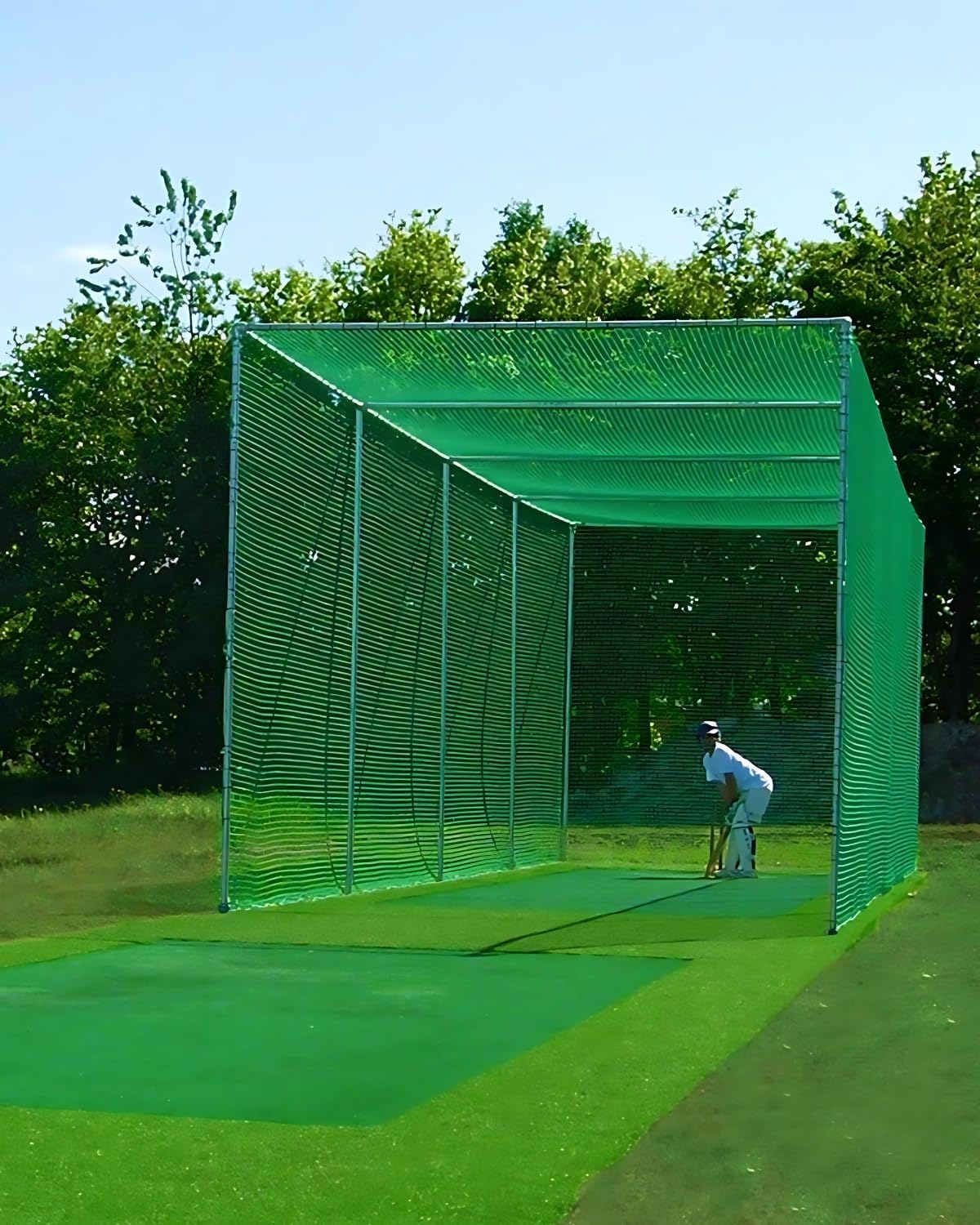 Zhoosh 3 Side Robust Nylon Cricket Net with Roof for Batting Bowling Practice | Green 0.8mm Thick (70x10 feet) 2