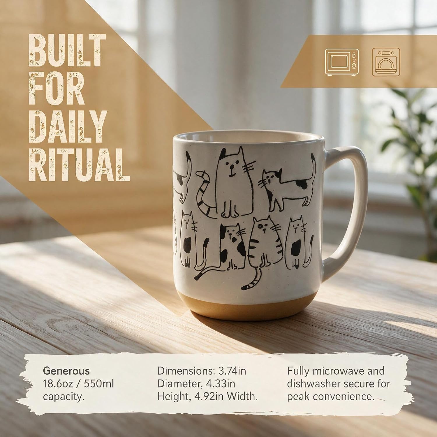 Cat Mug Ceramic Coffee Mug 18.6oz Hand Painted Cartoon Cat Cup image 2