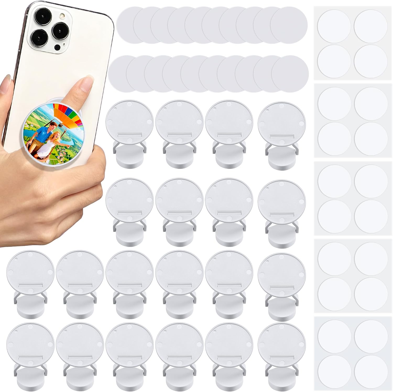 AOUXSEEM 20 Sets Phone Grip Sublimation Blanks, DIY Pop Socket Finger Ring Kickstand Accessories, PVC Material Vibrant Colors for Heat Press Project(White)
