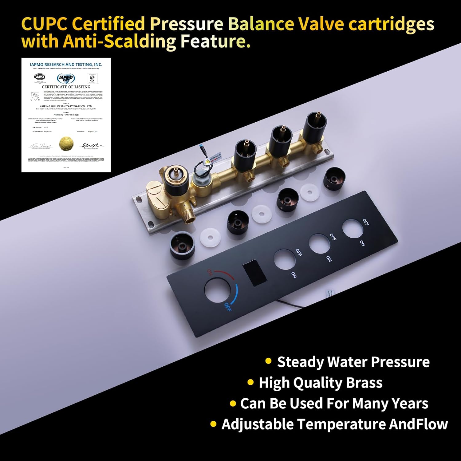 AYIVG Matte Black Solid Brass 3 Way Outlet Function Shower Diverter Valve Pressure Balancing Mixer Shower Valve Kit Replacemen Digital Display Temperature Control Shower Valve