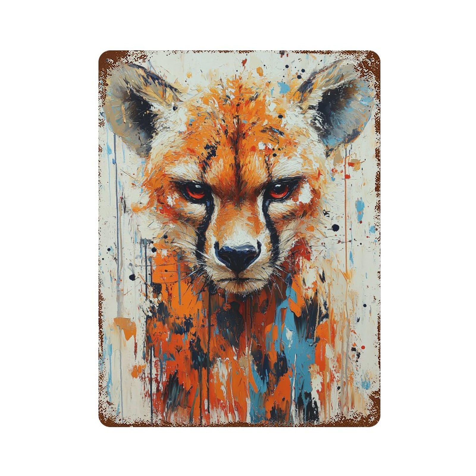 Abstract Cheetah Portrait 15.7"x11.8" Vintage Metal Tin Sign, Industrial Home Decor for Farmhouse, Kitchen And Entryway Decor