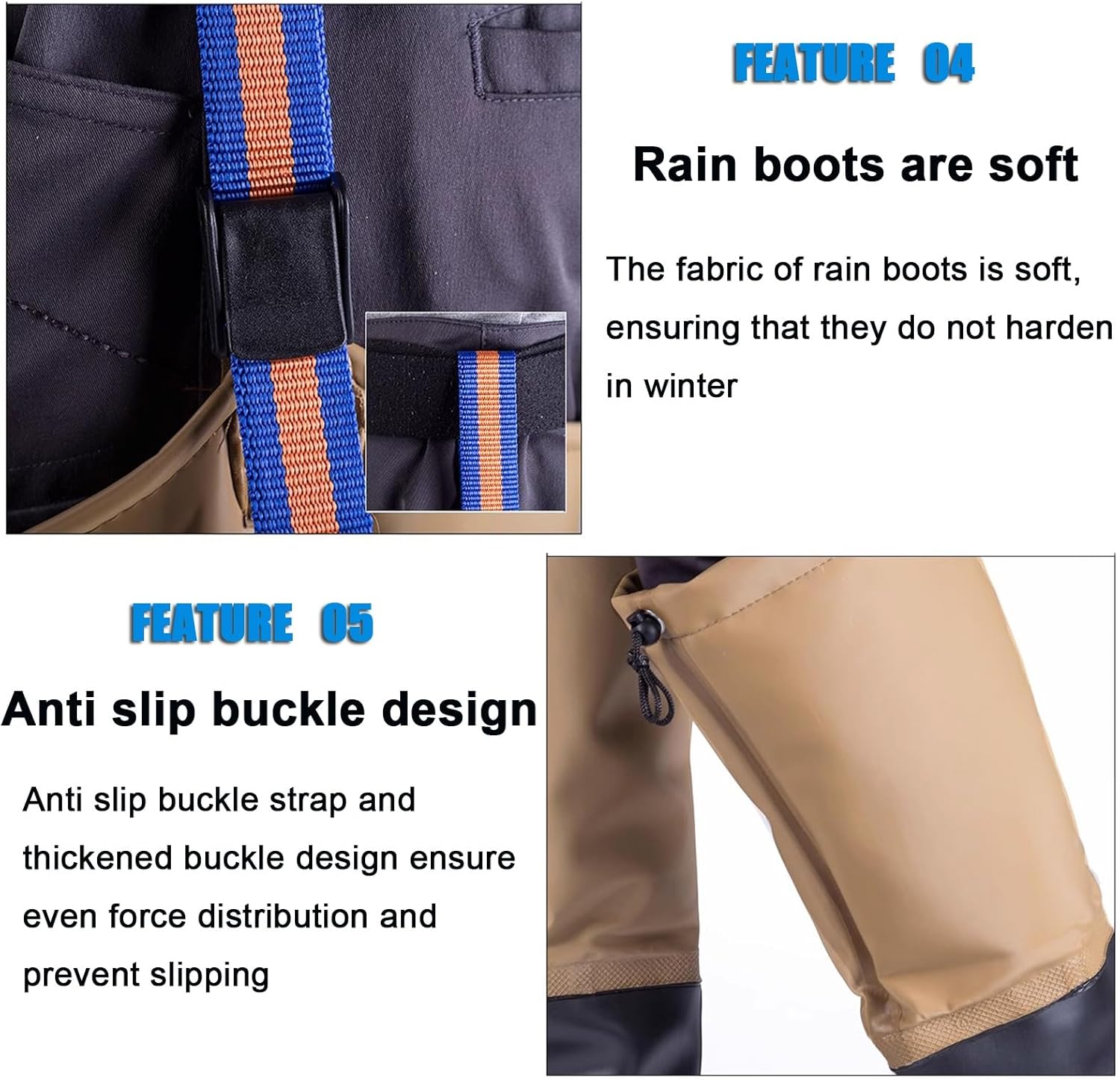 PVC Fishing Hip Waders. 80cm/31.5in High Knee High Hunting Wading Boots. With Adjustable Locking Buckle