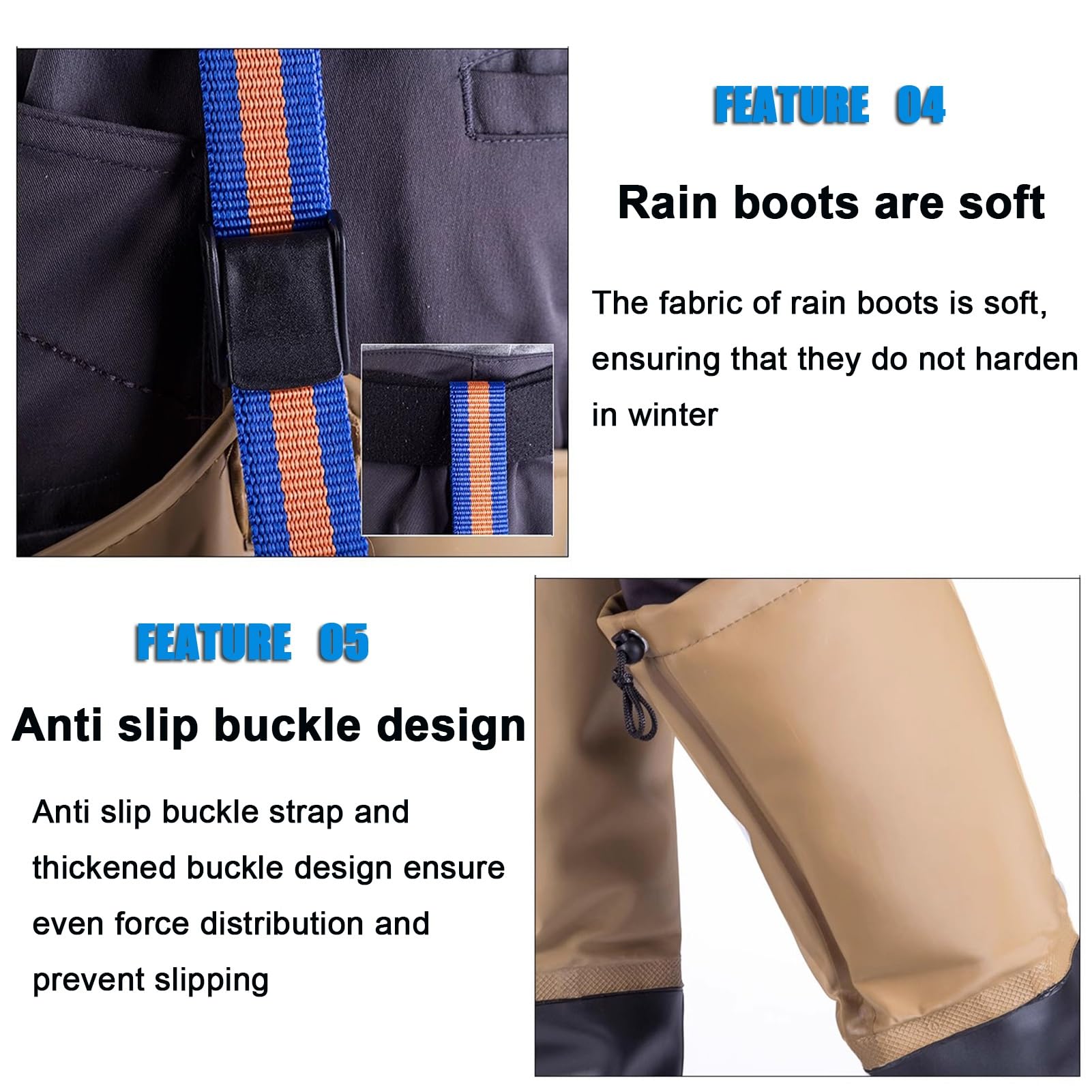 IBOWZ Vadeadores de Pesca Botas de Pesca de PVC hasta la Rodilla. Botas de Caza con vadeo hasta la Rodilla de 80 cm/31,5 Pulgadas. con Hebilla de Bloqueo Ajustable.