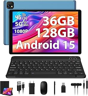 Tablet 10 Pulgadas 4G LTE y 5G WiFi, Android 15 Octa-Core 2.0GHz, 36GB RAM, 128GB ROM(1TB Expandible), 1980 * 1200FHD, 1...