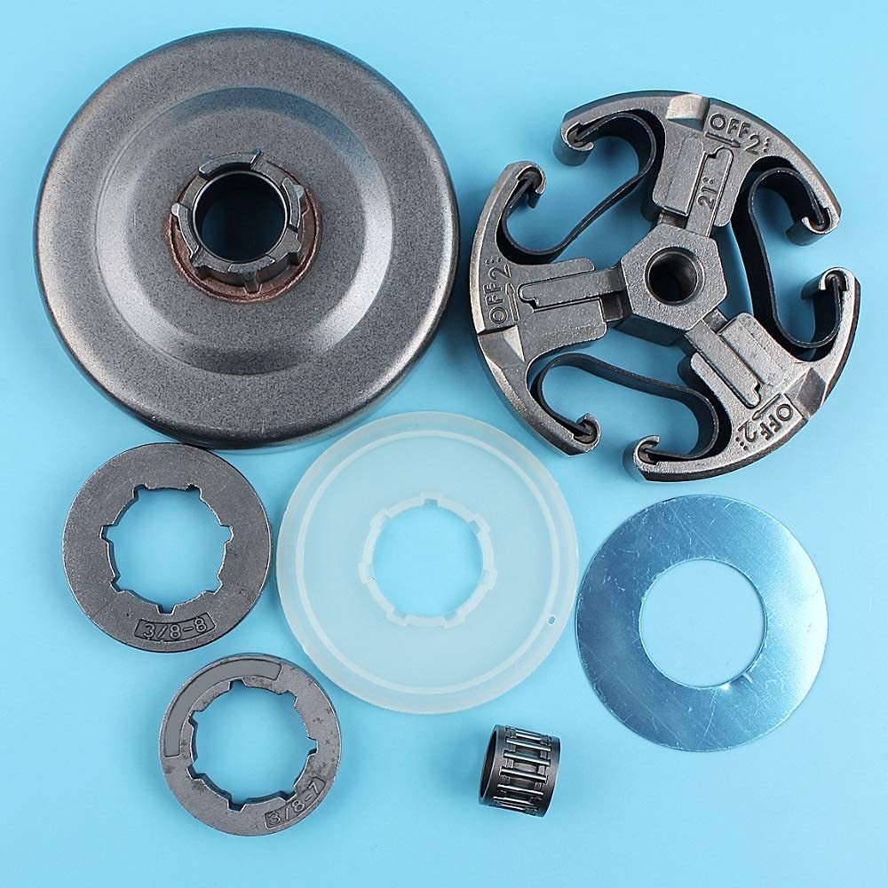 Conjunto de embrague y kit de cubierta de arandela de tambor de embrague compatible con Husqvarna 268272 61 66162266 Motosierra 3/8 "-7T y 8T Piñón de llanta