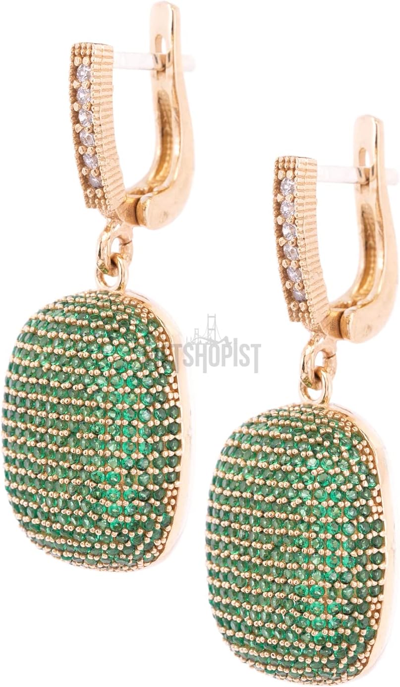 Fantastic Design! Turkish Handmade Jewelry Round Cut Emerald Zircon Stone 925 Sterling Silver Drop/Dangle Earrings - Image 2