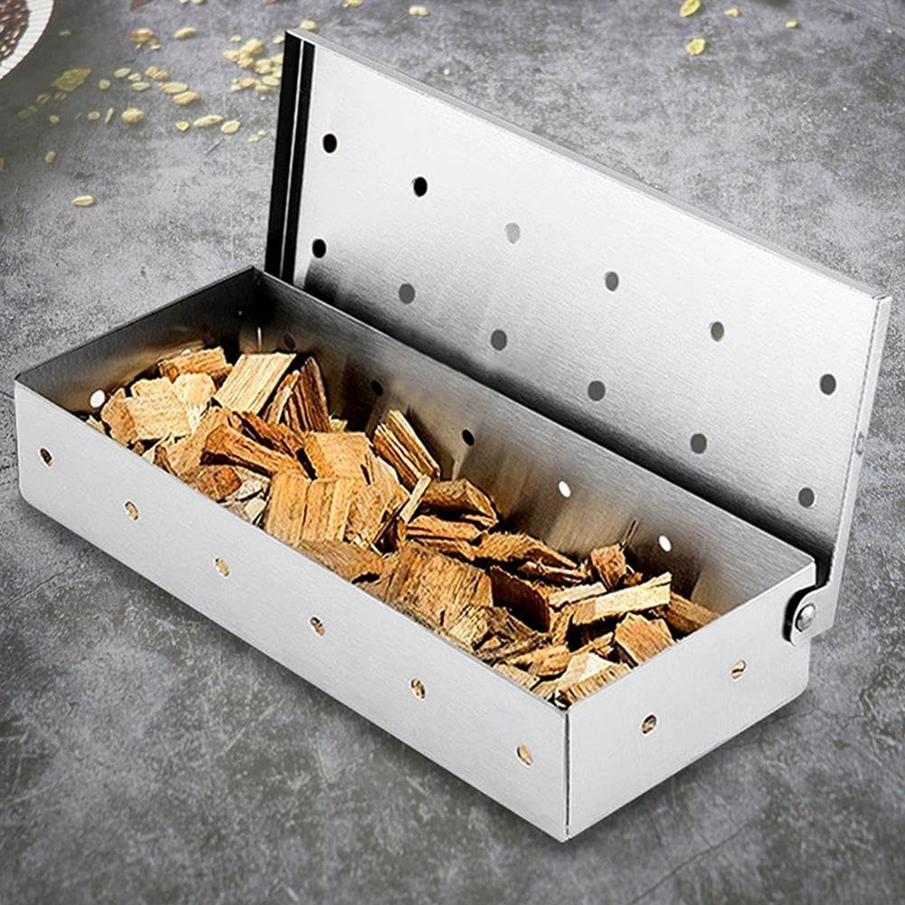 Räucherbox für Holzspäne – robustes Edelstahl-Grillzubehör für rauchigen Geschmack in Gas-, Elektro- oder Holzkohle-Kochen im Freien
