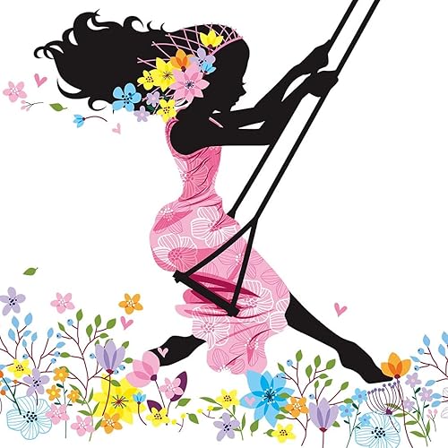 Adhesivo decorativo para pared con diseño de niña en ramas de flores, flores coloridas, despegar y pegar, decoración de pared de hadas, para niños,