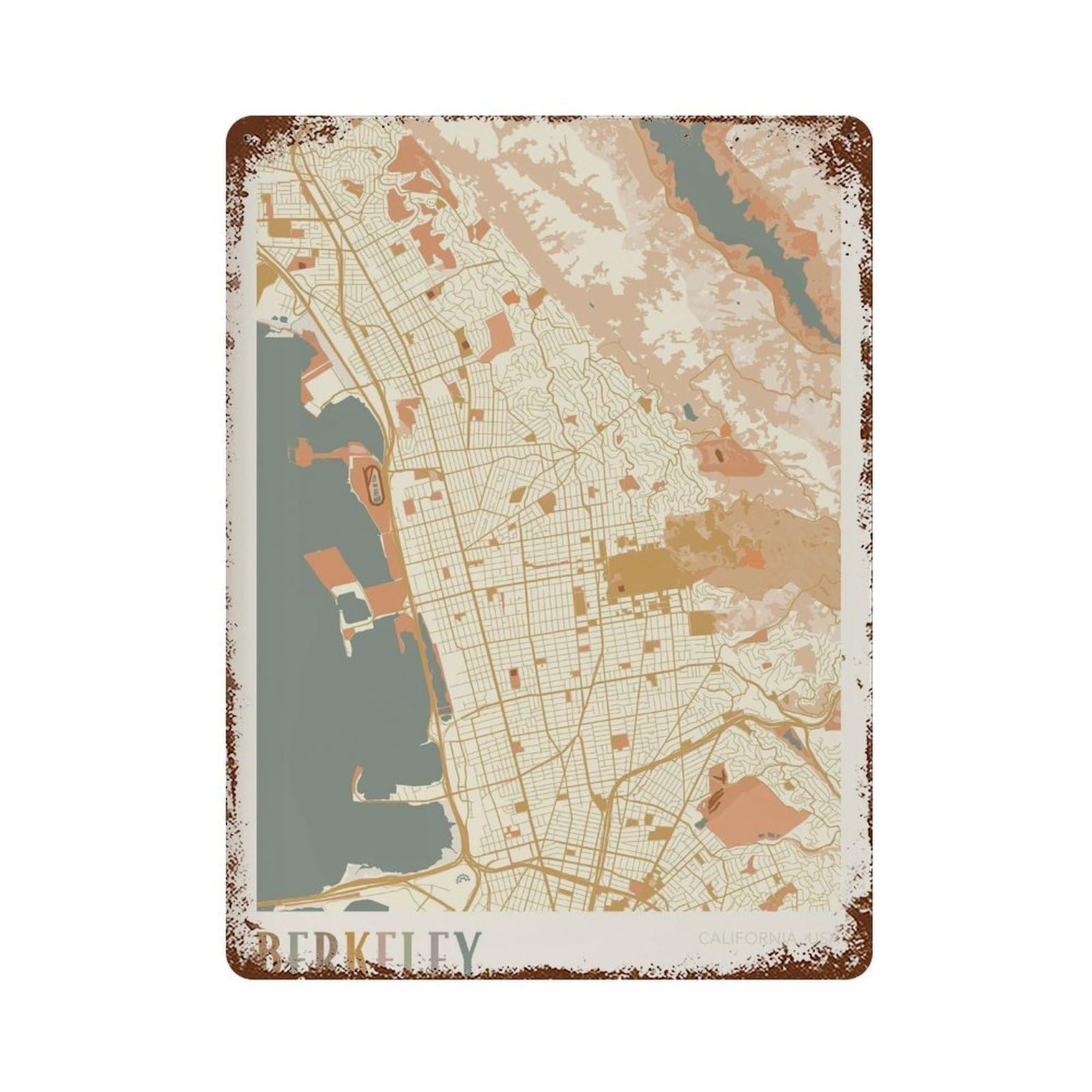 xiaoxiaoshen Berkeley Map California Travel Gift Boho Dorm (2) Wall Decor Art Metal Tin Poster Modern Home Decor Art Home Bar Shop Decorations Vintage Sign 40x30cm