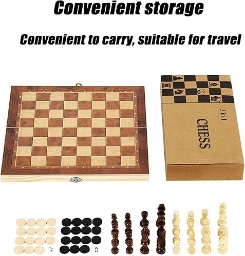 Miniatura 7 de KMNN Ajedrez tres en uno, plegable de madera, ajedrez multifuncional, otelo, juego de mesa para niños, juego de mesa de ocio y entretenimiento,