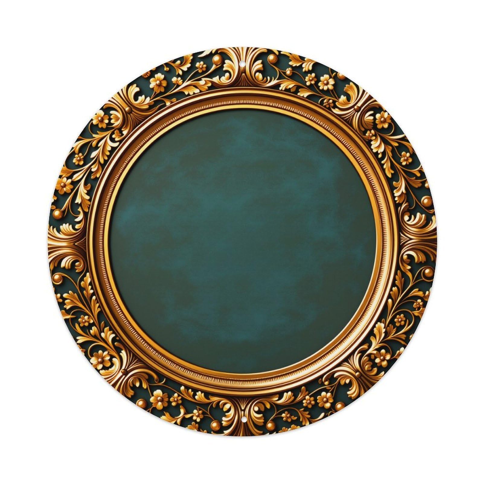 Ornate Gold Floral Design Round Tin Sign Vintage Style Metal Sign Home Bar Garden Wall Plaque Decor Metal Poster 8x8 Inch