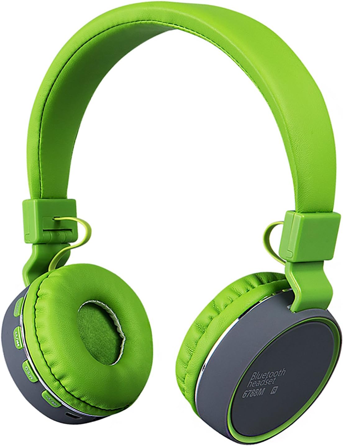 Kids Wireless Headphones Rechargeable Foldable Bluetooth Headset with Volume Limiting and 3.5mm port Micro SD Card For Children Student Girls and Boys Best Gift - Green