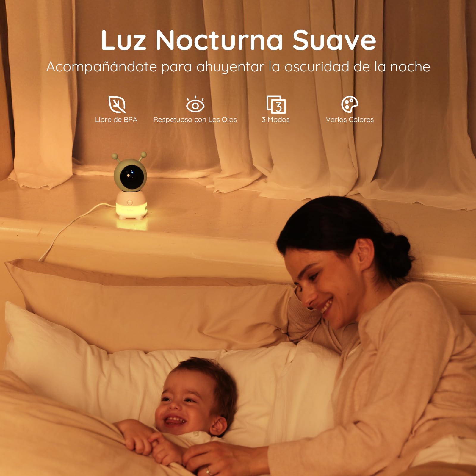 BOIFUN 2K Camara Vigilancia Bebe, Luz Nocturna Infantil, Teléfono Móvil y Monitor 5", Monitoreo de Movimiento, Seguimiento Automático 360°, Alarma de Área Personalizada, Zoom 4X, Material ABS Seguro